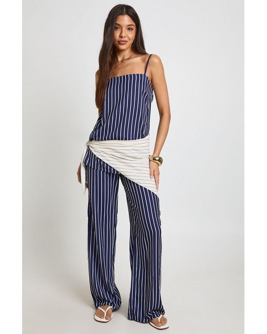Boohoo Blue Stripe Square Neck Top And Trouser Co-Ord