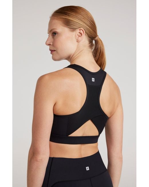 Mountain Warehouse Blue 'Mesh Motion' Sports Bra High Support Stretchy Quick Dry Racer Back Nylon