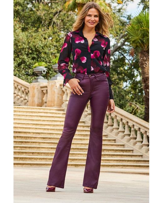Sosandar Red Wine Coated Kick Flare Jeans