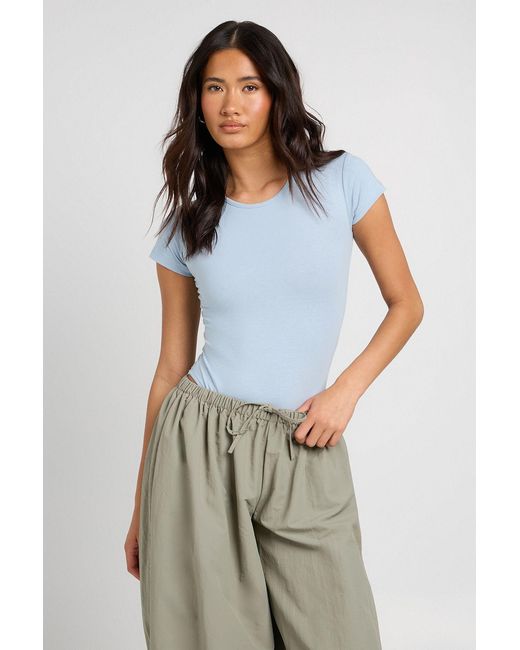 Boohoo Blue Basic Short Sleeve Crew Neck Bodysuit