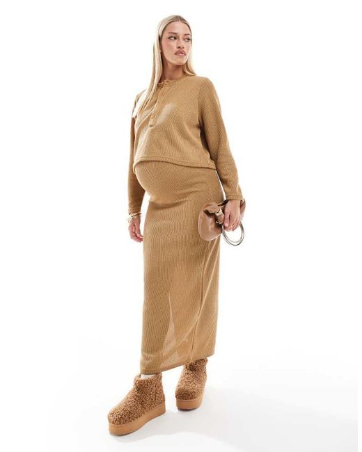 Mama.licious Natural Maternity Cropped Henley Top Co-Ord