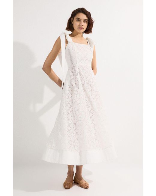 Karen Millen Cutwork Embroidery Woven Midi Prom Dress in Natural | Lyst UK