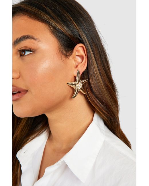 Boohoo Black Statement Pearl Detail Starfish Earrings