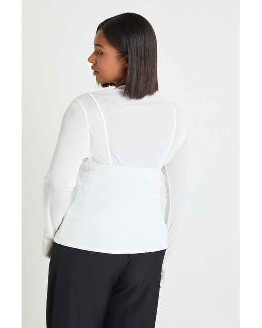 Boohoo White Plus Strappy Double Layer Button Down Top