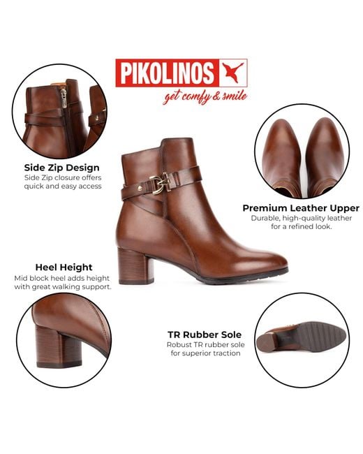 Pikolinos Brown Leather Ankle Heeled Boots