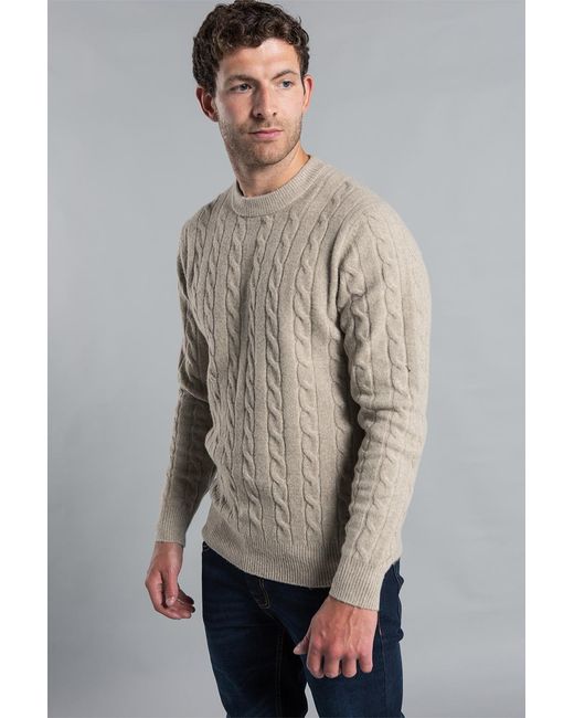 Kensington Eastside Gray Rope Cable Knit Crew Neck Jumper for men