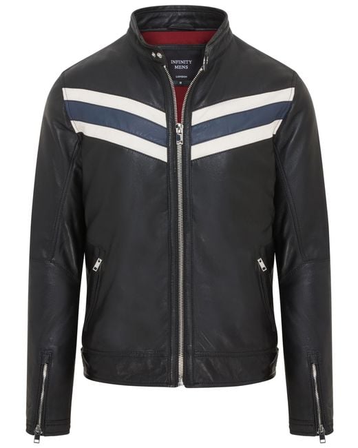 Infinity Leather Black Café Racer Biker Jacket for men