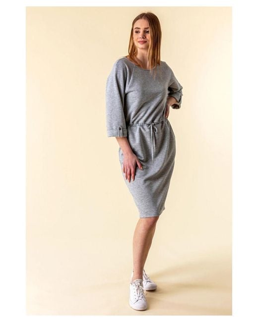 Roman Gray Drawstring Jersey Sweater Dress