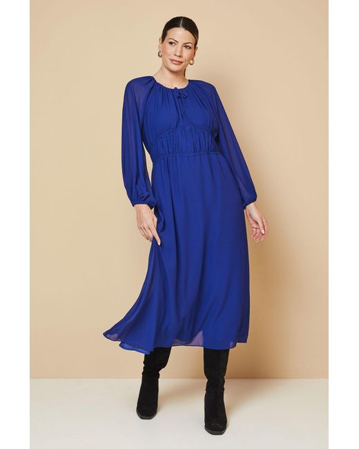 Wallis Blue Woven Tie Front Waist Detail Midi Dress
