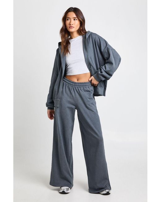 Boohoo Blue Washed Oversized Zip Through Hoodie Tracksuit
