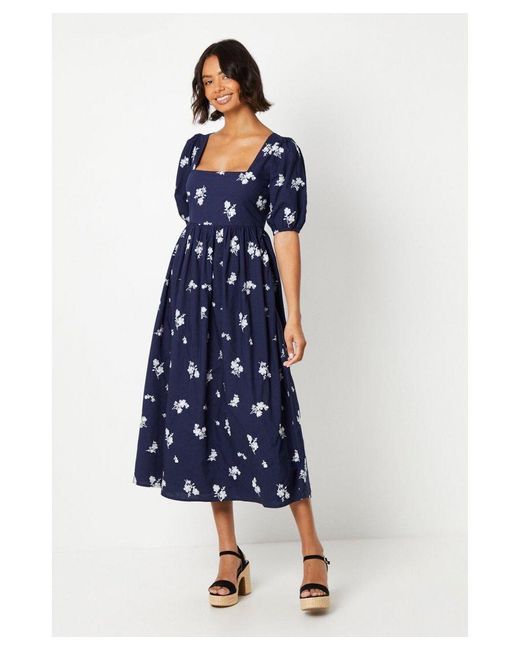 Dorothy Perkins Blue Embroidered Square Neck Dress