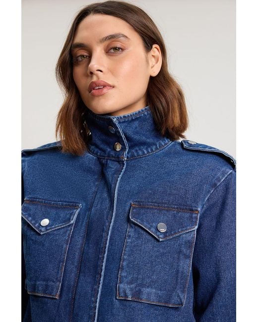 Karen Millen Blue Denim Cropped Side Panel Jacket