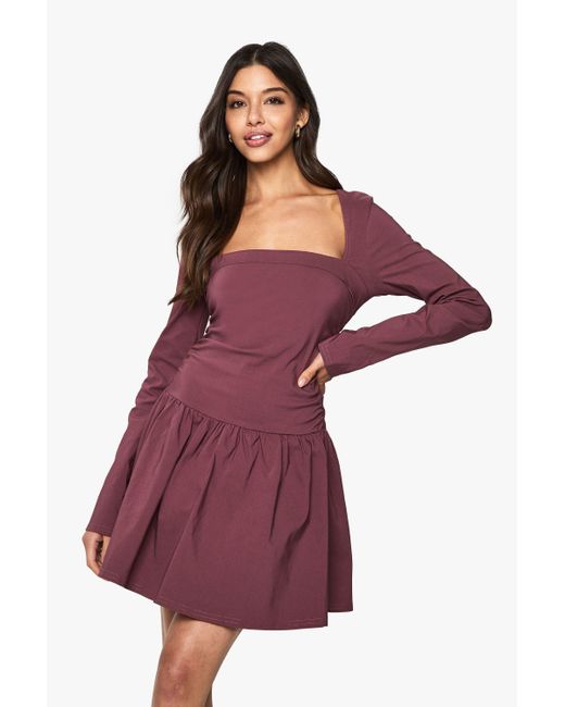 Boohoo Purple Long Sleeve Skater Mini Dress