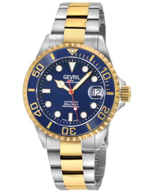 Gevril Gray Wall Street Dark Enamel Dial, Ceramic Bezel, 316L Stainless Steel Two Toned Ipyg Bracelet Watch for men