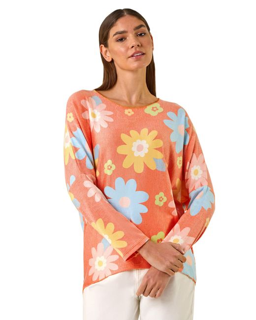 Roman Orange All Over Floral Print Snit Top