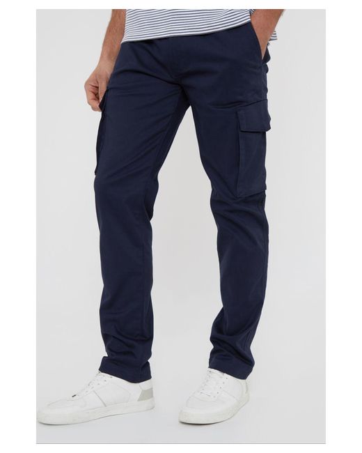 Threadbare Blue 'Couturo' Cotton Cargo Pocket Chino Trousers With Stretch for men