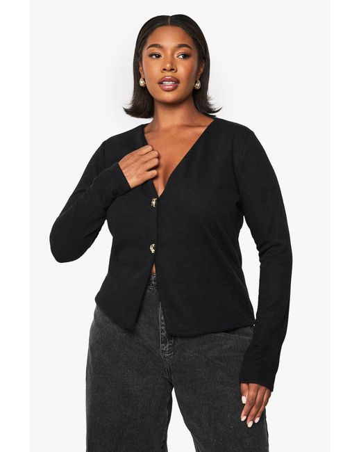 Boohoo Black Plus Knitted Button Cardigan