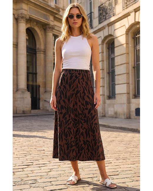Roman Brown Swirl Animal Print Skirt