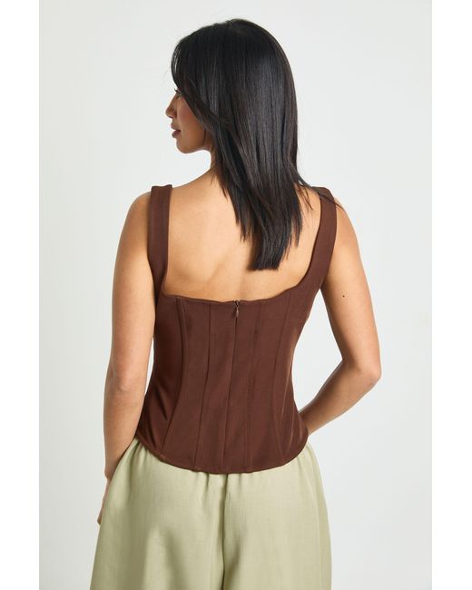 Boohoo Brown Petite Structured Crepe Corset Top