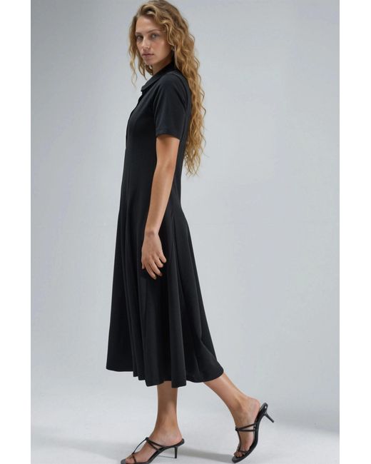 Busem Black Midi A-Line Dress With Shirt Collar