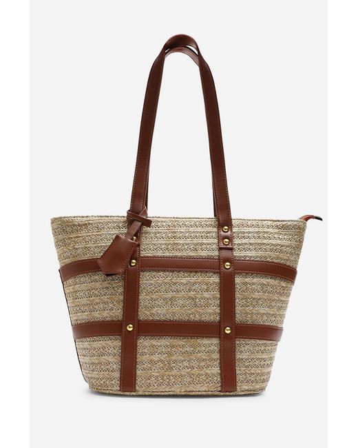 Where's That From Brown Catalina Large Raffia Bag With Stud Detail