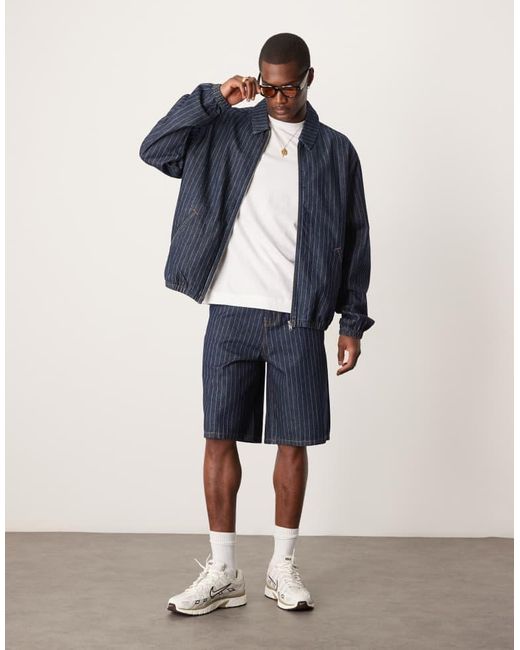 ASOS Blue Co-Ord Oversized With Pinstripe Denim Jacket for men