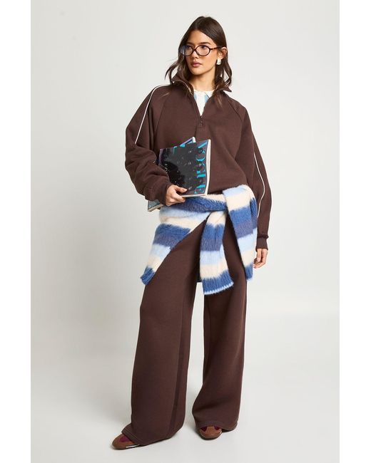 Boohoo Blue Half Zip Sweatshirt Piping Detail Tracksuit