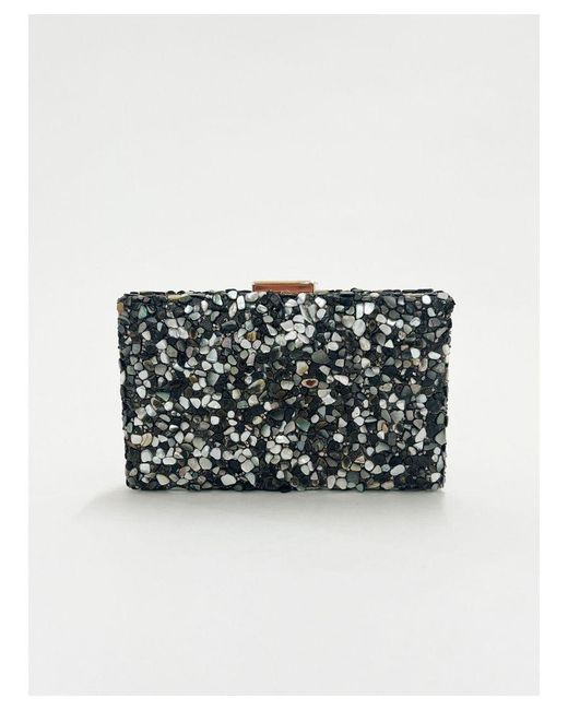 SVNX Gray Embellished Clutch Bag