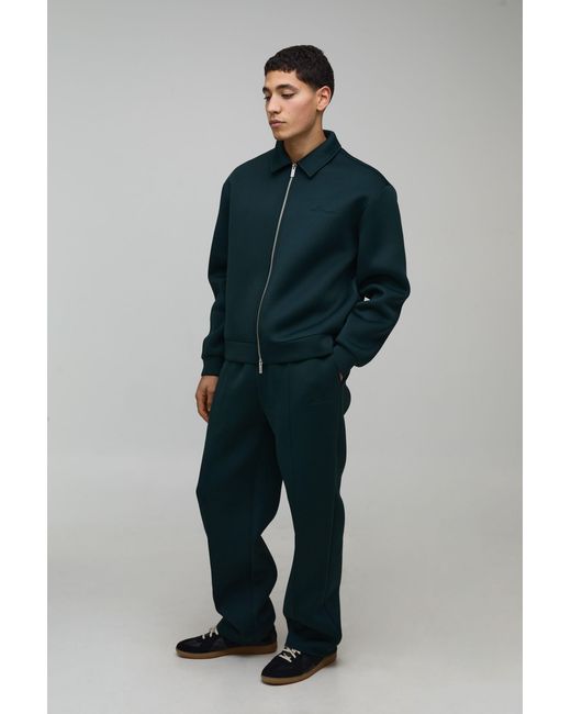 BoohooMAN Blue Regular Fit Harrington And Relaxed Trouser Scuba Set for men