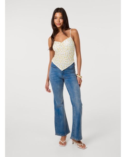 Pink Vanilla Blue Hanky Hem Printed Mesh Crop Top