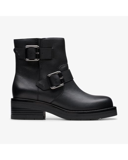 Clarks Black Rebelle Buckle Leather Boots