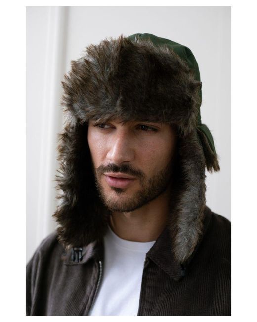 SVNX Green Khaki Trapper & Check Scarf Set for men