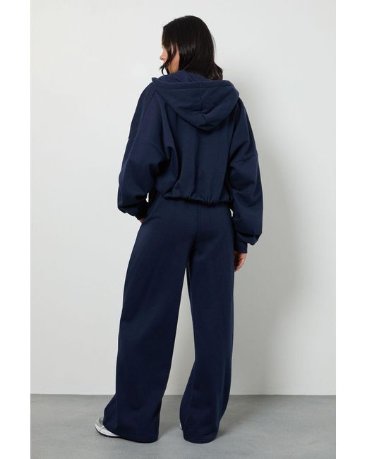 Boohoo Blue Bubble Hem Cropped Hoodie Tracksuit
