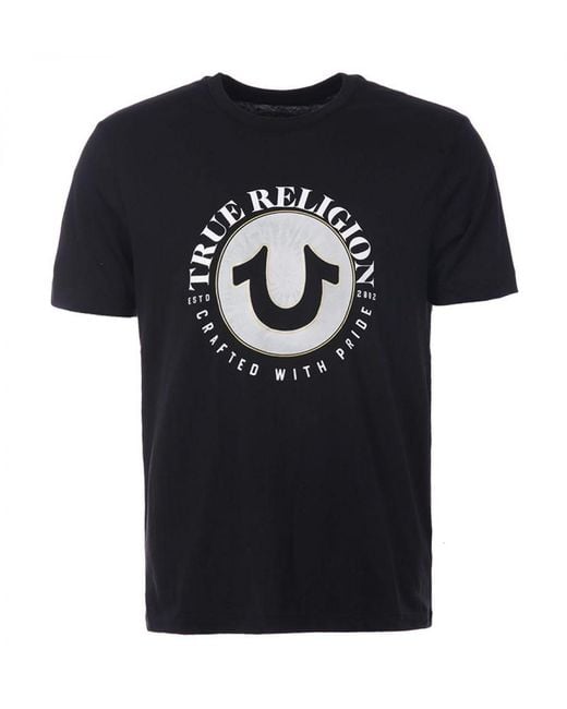 True Religion Black Circle Horseshoe Logo Crew Neck T-Shirt for men