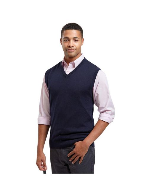 PREMIER Blue Knitted Sleeveless Sweater Vest for men