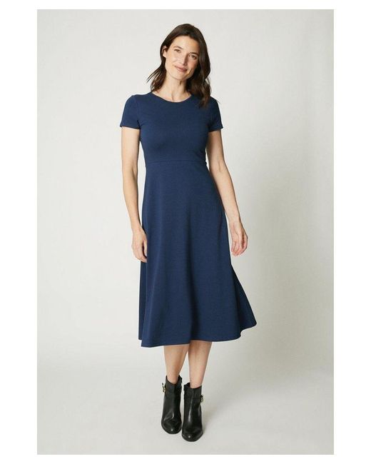 MAINE Blue Plain Shift Mini Dress Cotton