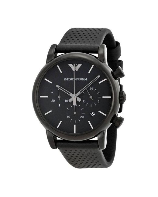 Emporio Armani Black Chronograph Leather Watch for men