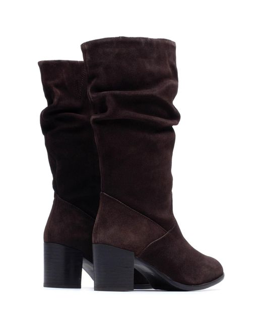 Hush Puppies Black Cosima Suede Heeled Knee High Boots