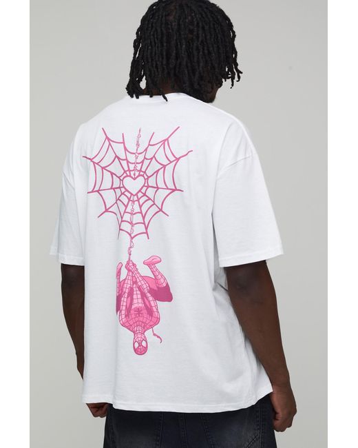BoohooMAN White Tall Oversized Marvel Spider- License Printed T-Shirt for men