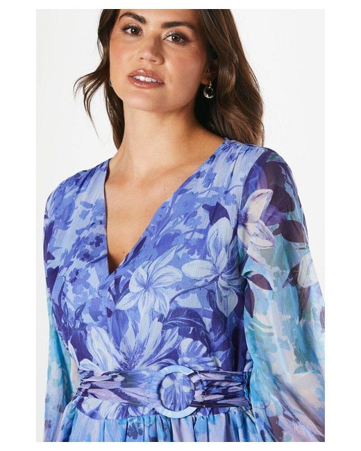 Wallis Blue Tall Butterfly Print Belted Midaxi Dress