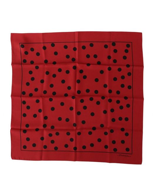 Dolce & Gabbana Red Polka Dots Dg Print Square Handkerchief Scarf Silk for men