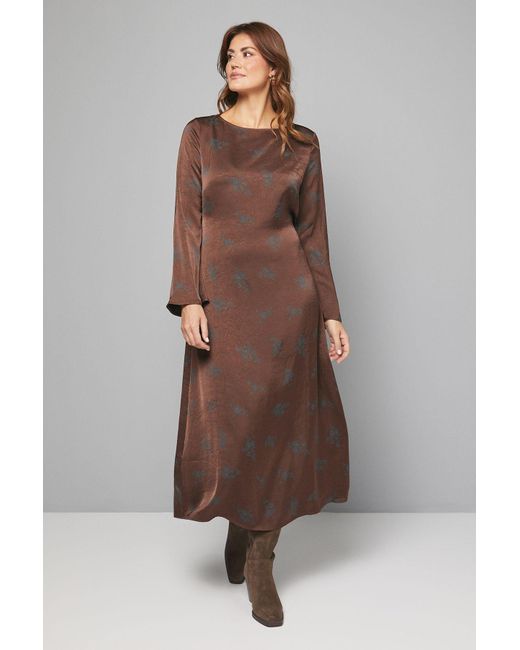 Wallis Brown Floral Satin Bias Cut Midi Dress