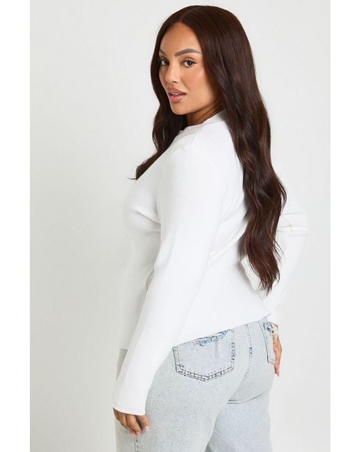 Boohoo White Plus Cinched Button Down Compact Knit Cardigan
