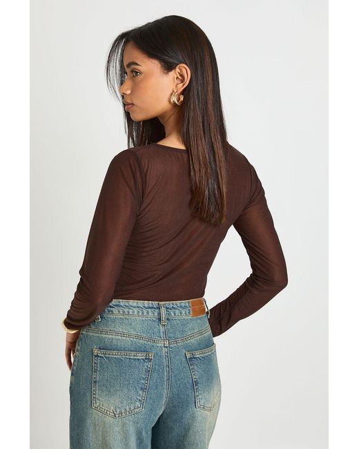 Boohoo Blue Sheer Bust Detail Long Sleeve Top