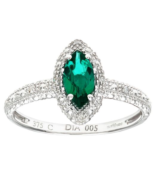 DIAMANT L'ÉTERNEL 9ct Witgouden Markiezinclusterring Met Smaragd En Diamant in het Green voor heren