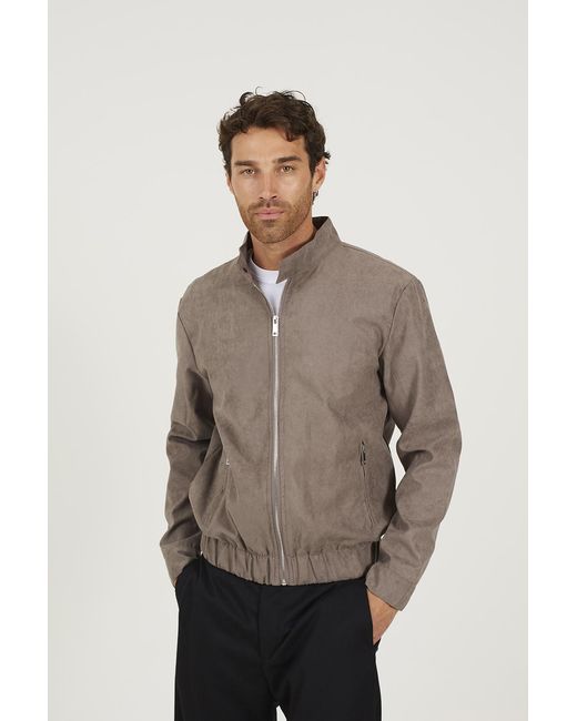Brave Soul Gray Faux Suede Bomber Jacket for men