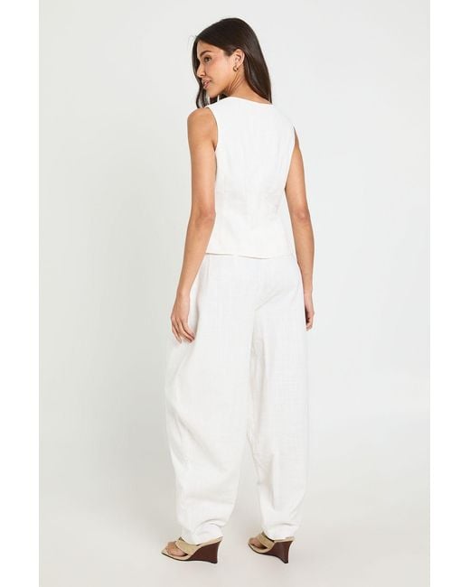 Boohoo White Linen Look Pleated Balloon Trousers