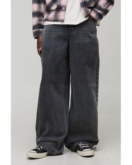 BoohooMAN Black Parachute Baggy Washed Jeans for men