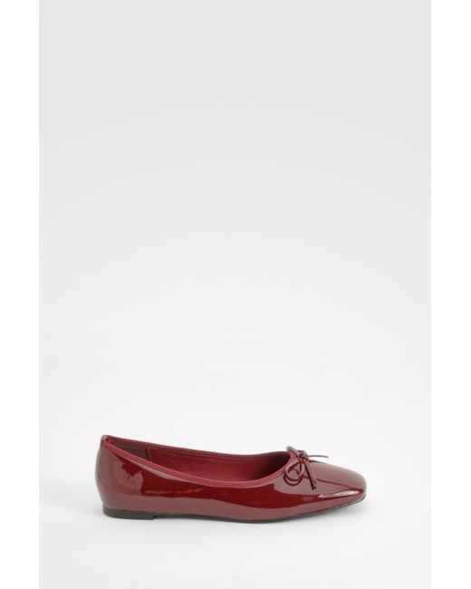 Boohoo Red Bow Square Toe Ballerina