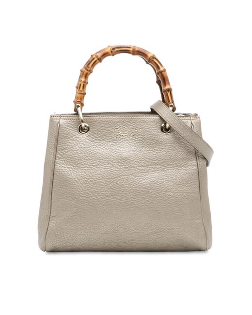 Gucci Gray Bamboo Tote Leather Bag